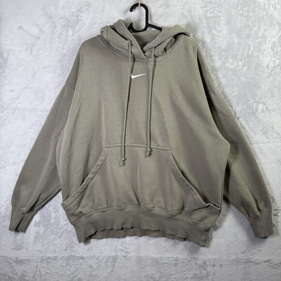 Nike Womens Hoodie Size Medium Green Center Swoosh Hooded Sweatshirt Loungewear - Picture 1 of 11